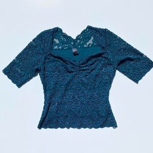 Hanky Panky Vinatge 90s teal stretch lace top Women's Medium Y2K
